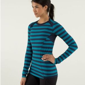 Lululemon 6 Striped running hiking Long Sleeve Top shirt with thumb holes 👍